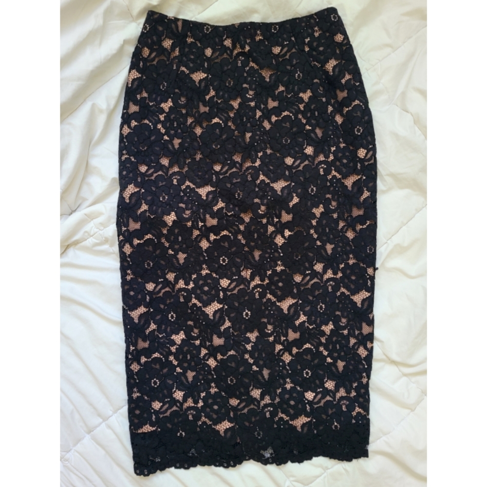 H&M Black Lace Midi Skirt